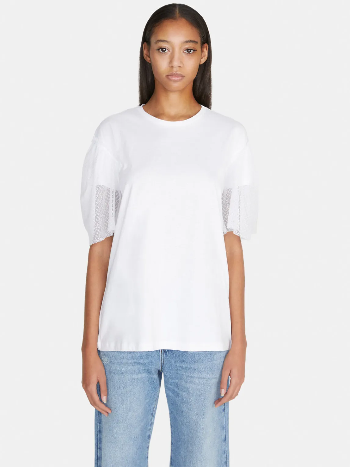 Women Sisley Tops & T-Shirts<Boy Fit T-Shirt With Tulle
