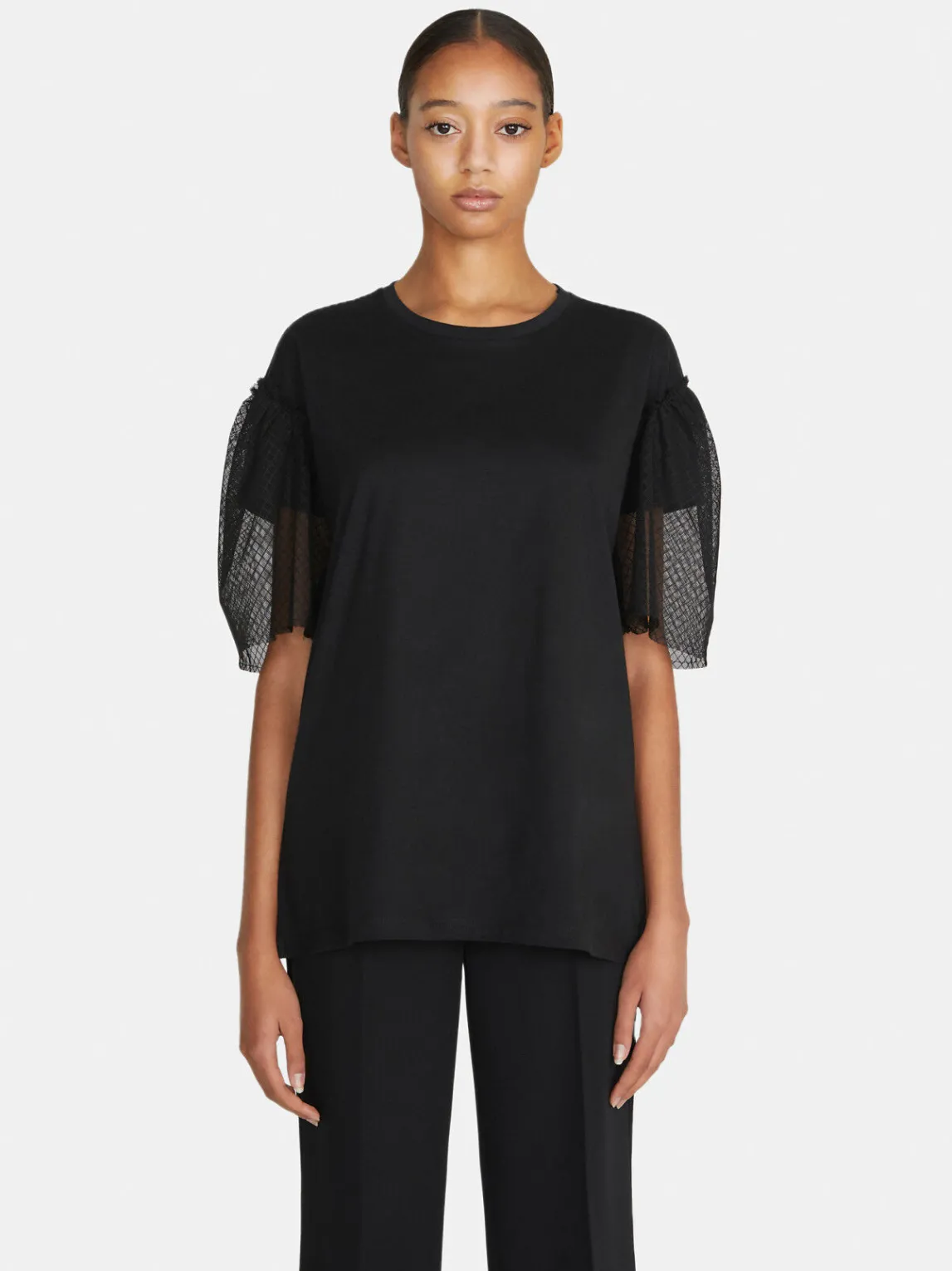 Women Sisley Tops & T-Shirts<Boy Fit T-Shirt With Tulle