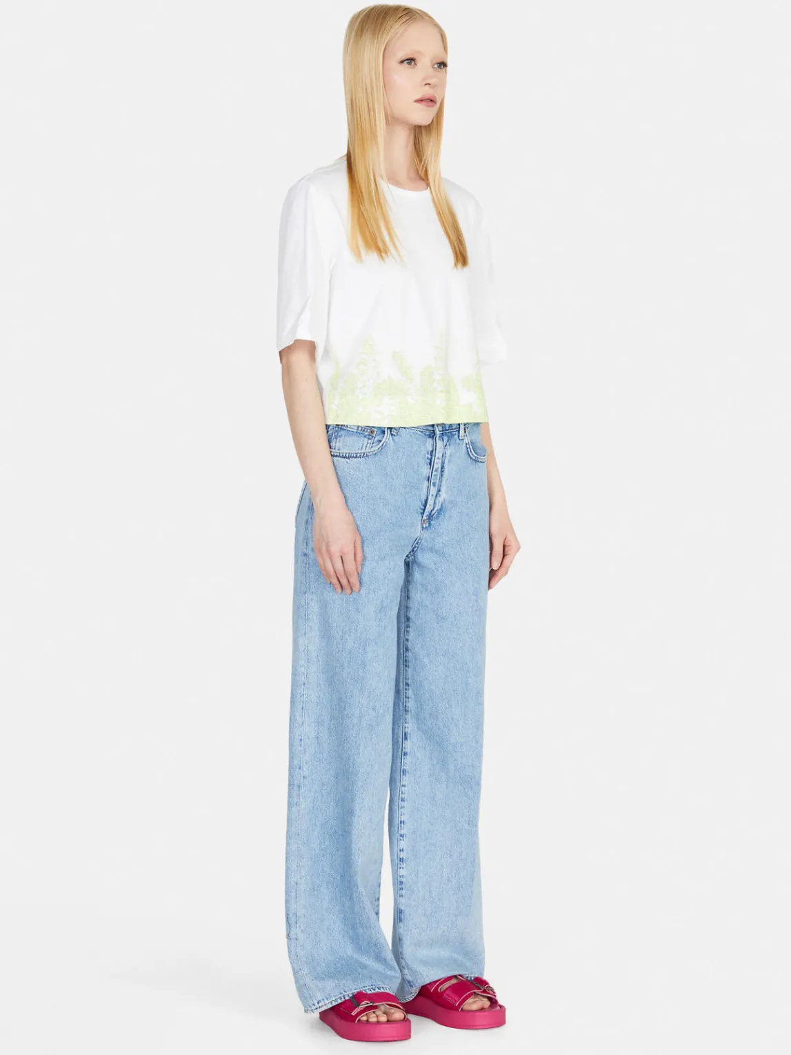 Women Sisley Tops & T-Shirts<Cropped Oversized Fit T-Shirt With Print