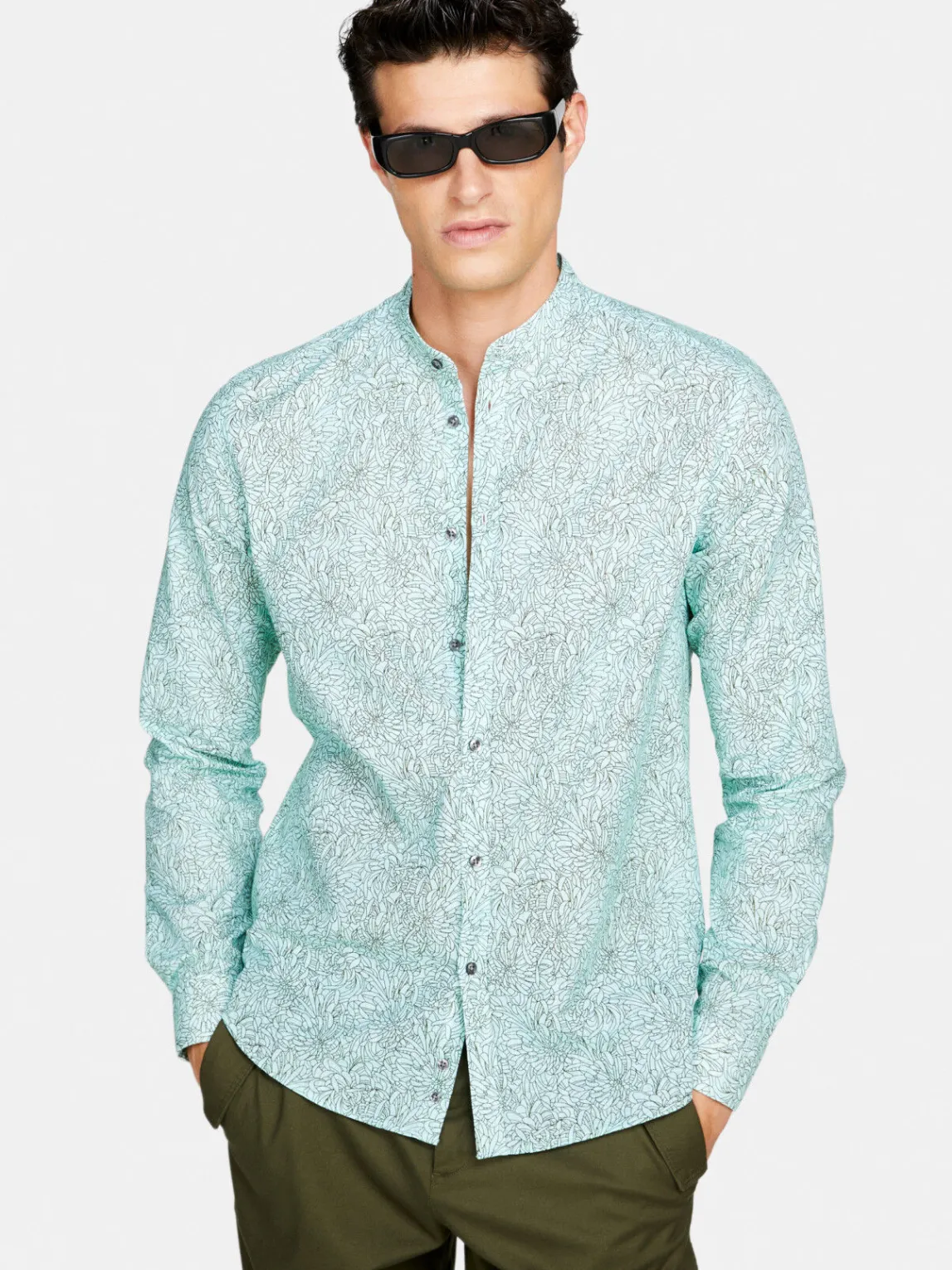 Men Sisley Shirts<Printed Mandarin Collar Shirt