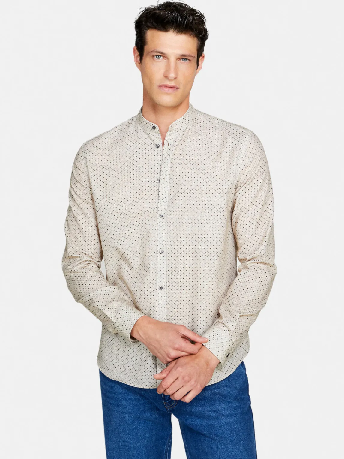 Men Sisley Shirts<Printed Mandarin Collar Shirt