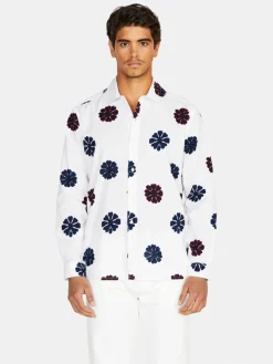 Men Sisley Shirts<Printed Shirt In Linen Blend