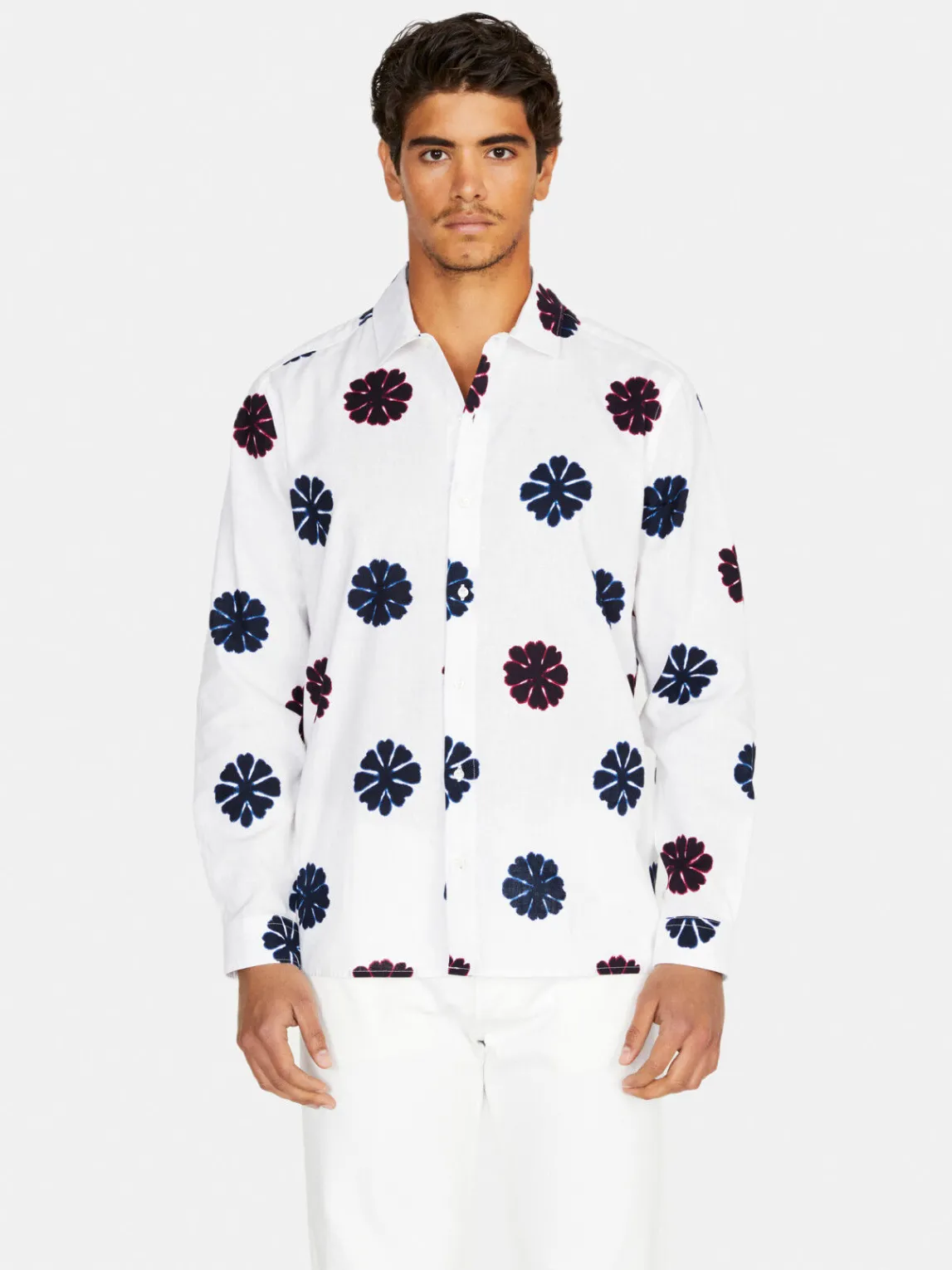Men Sisley Shirts<Printed Shirt In Linen Blend