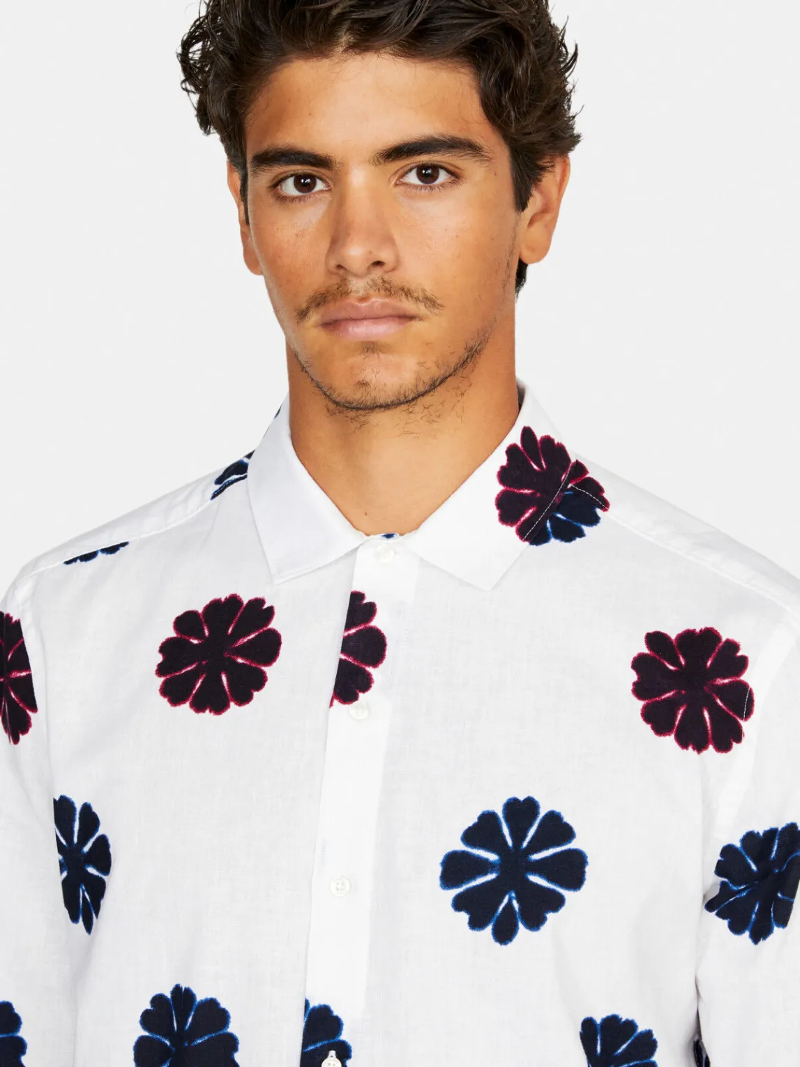 Men Sisley Shirts<Printed Shirt In Linen Blend