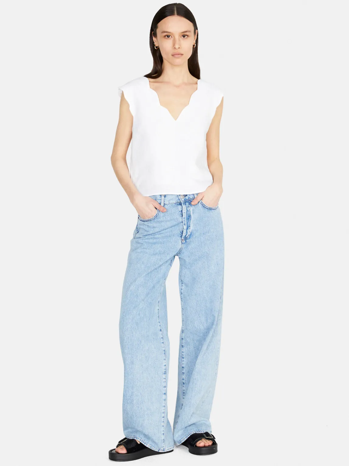 Women Sisley Shirts & Blouses<Scalloped Top In Linen