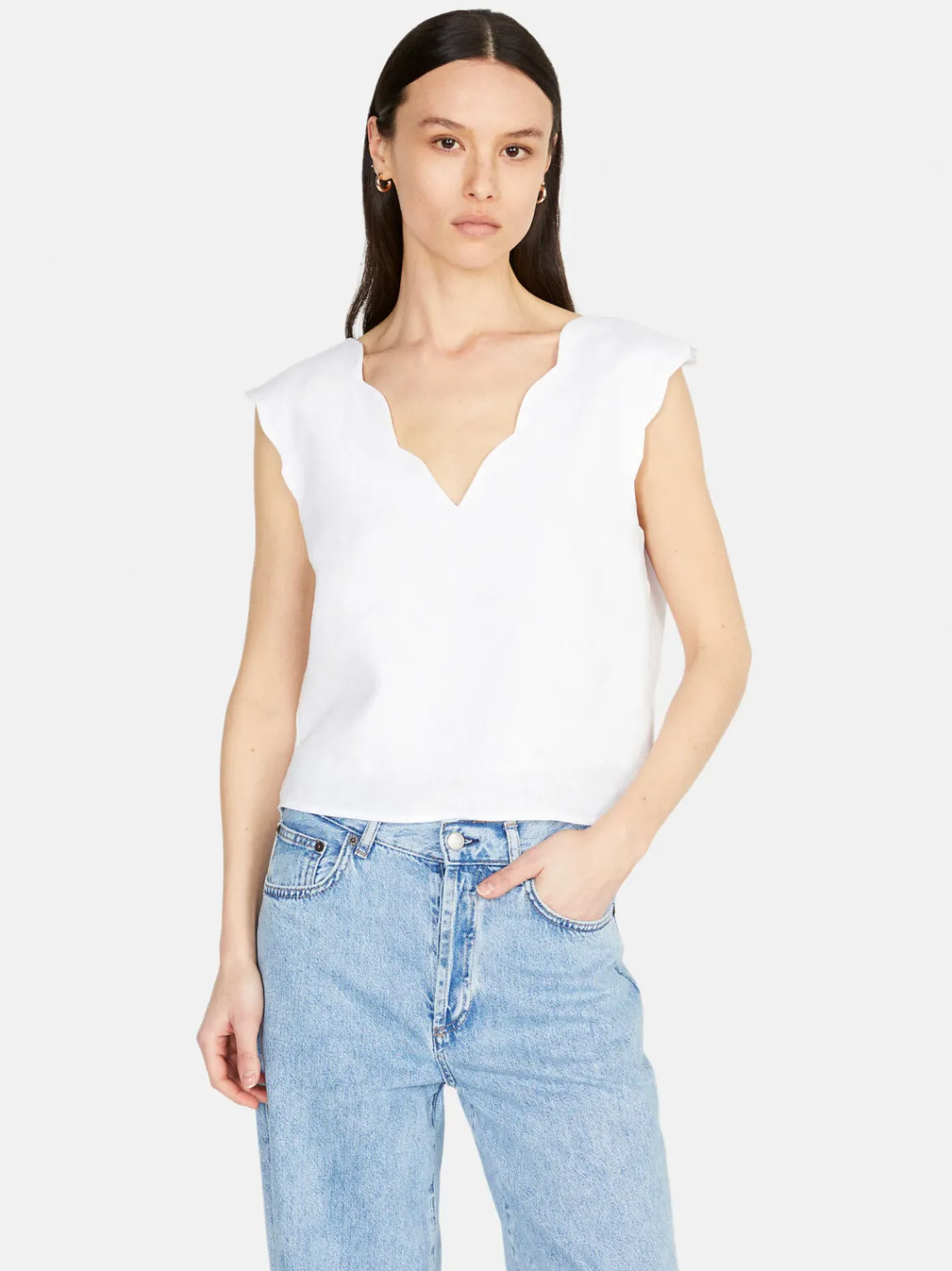 Women Sisley Shirts & Blouses<Scalloped Top In Linen