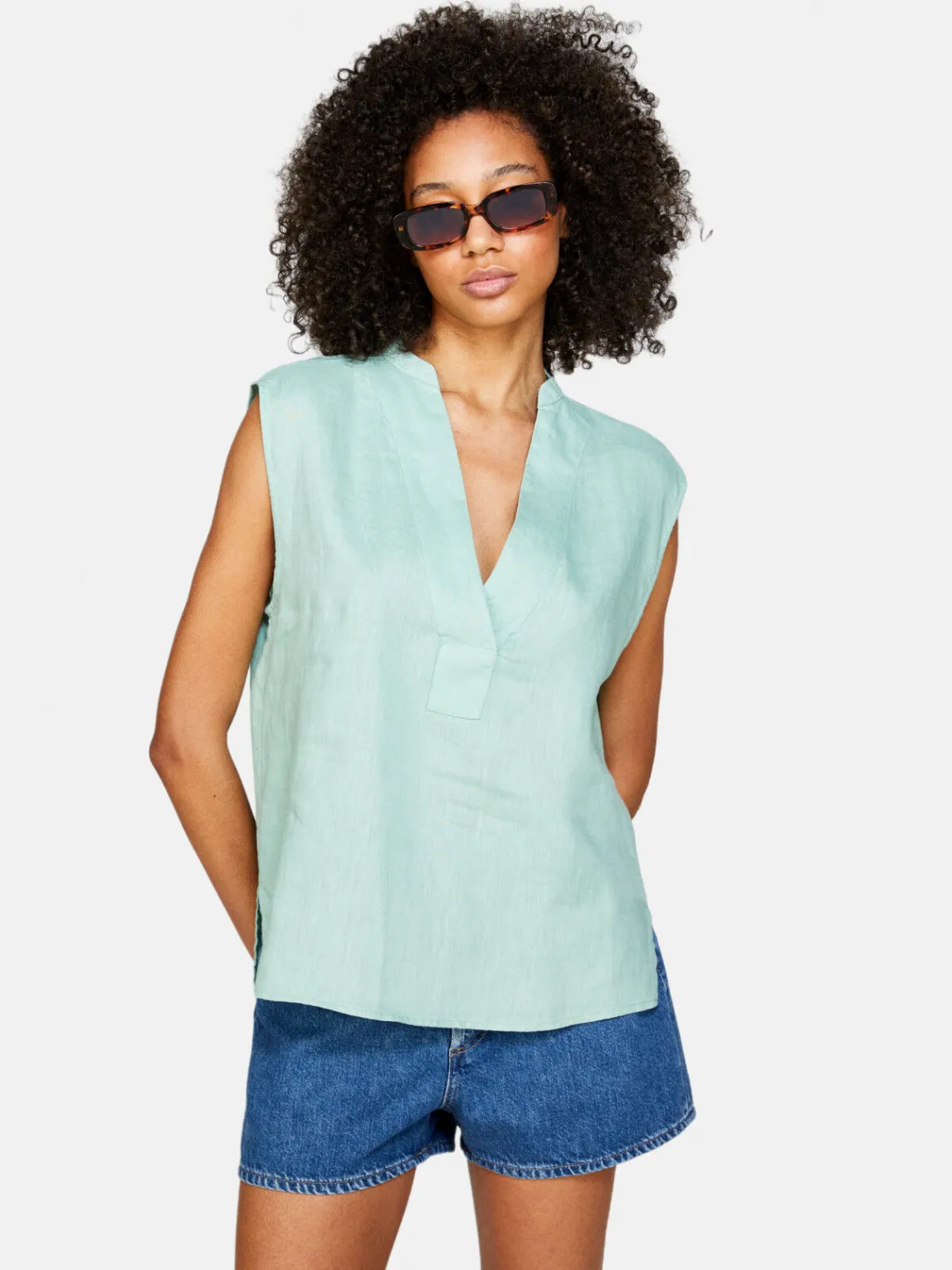 Women Sisley Shirts & Blouses<Sleeveless Blouse In 100% Linen