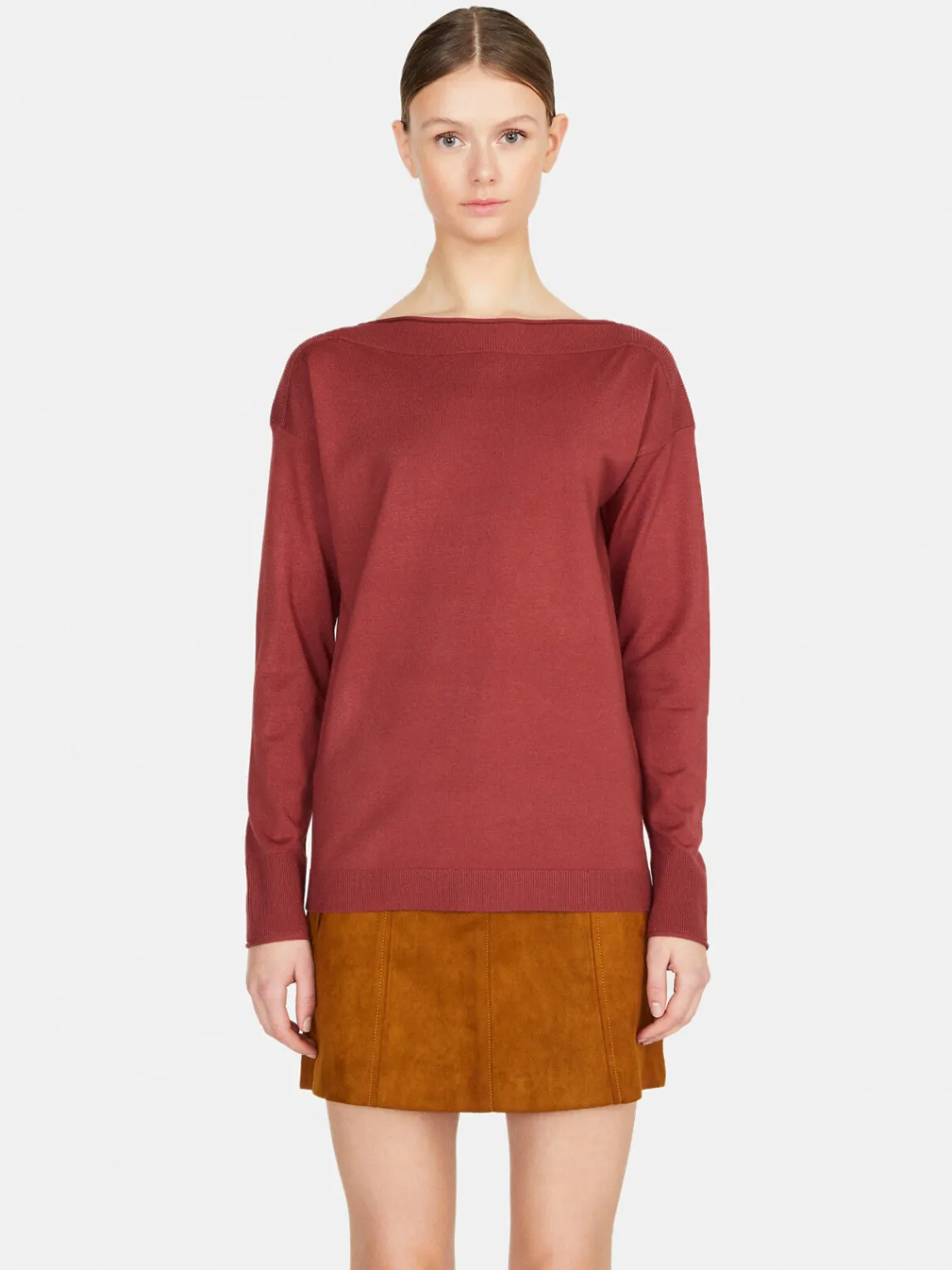 Women Sisley Jumpers & Knitwear<Solid Color Sweater With Boat Neck