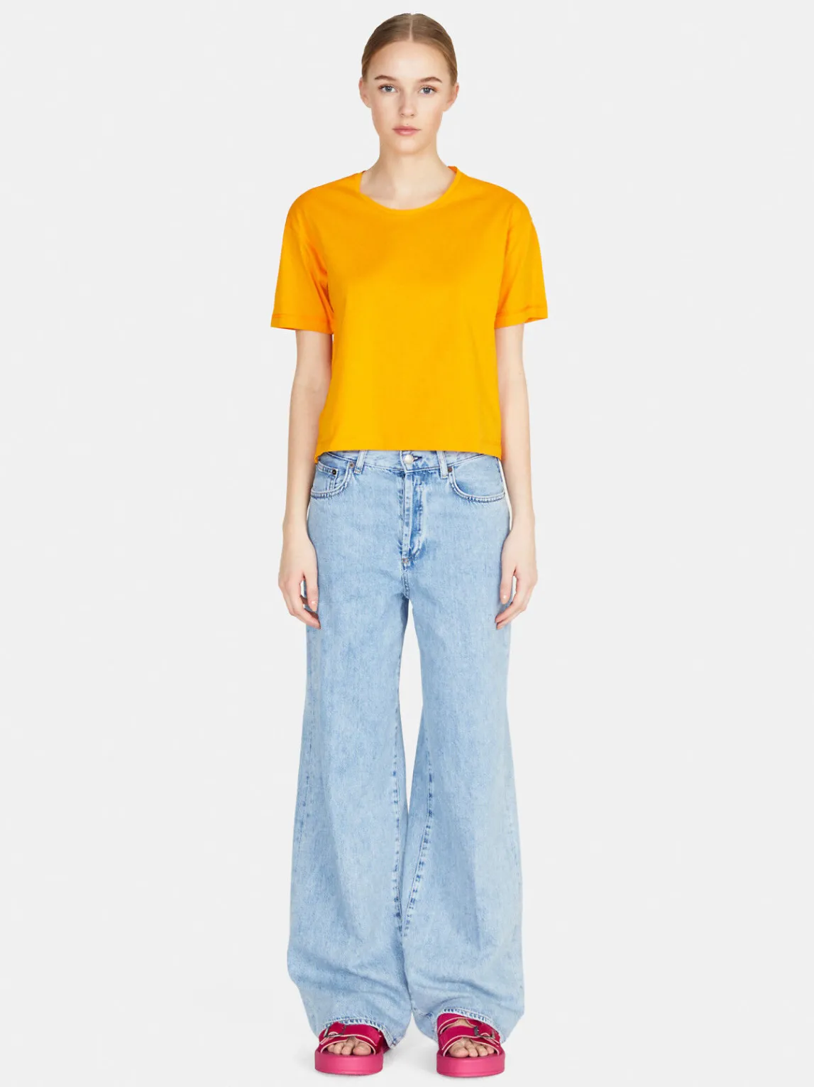 Women Sisley Tops & T-Shirts<Solid Colored Cropped Oversized Fit T-Shirt