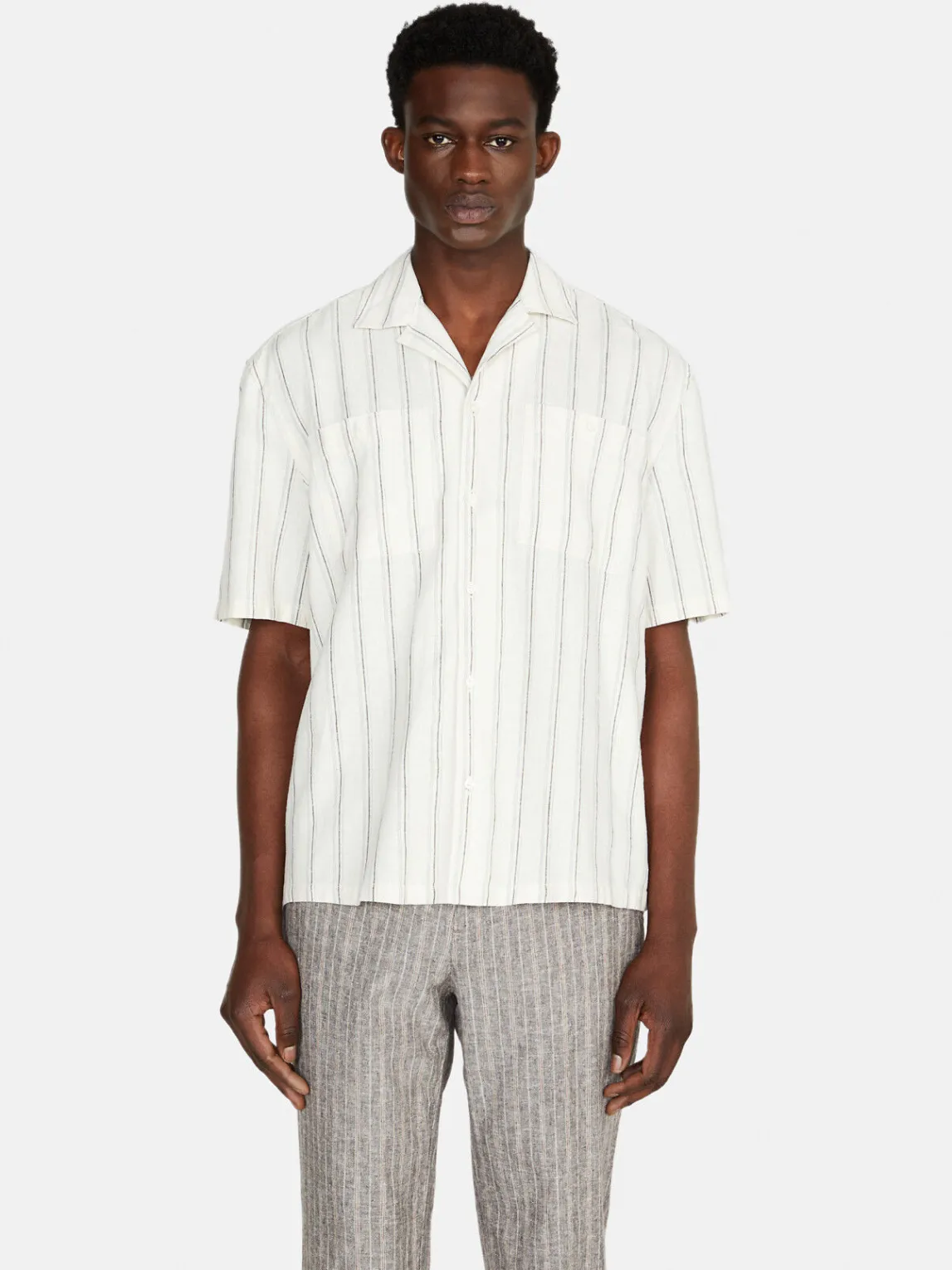 Men Sisley Shirts<Striped Shirt In Linen Blend