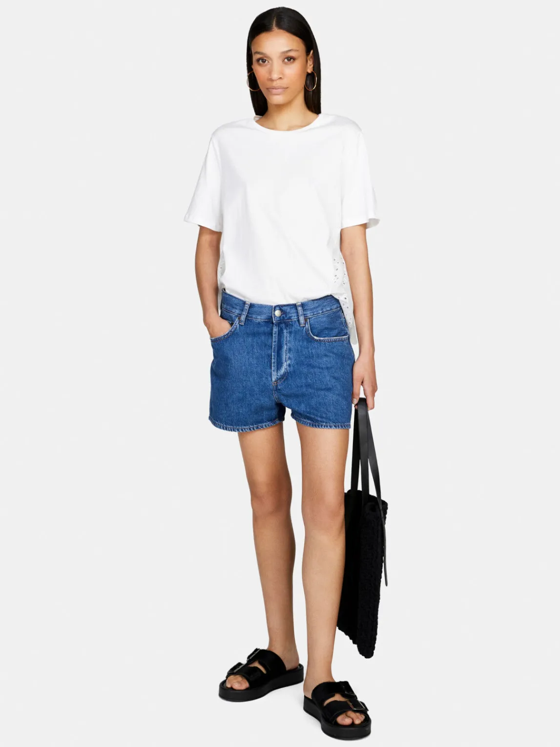 Women Sisley Tops & T-Shirts<T-Shirt With Broderie Anglaise Frill