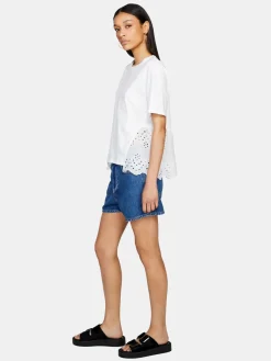 Women Sisley Tops & T-Shirts<T-Shirt With Broderie Anglaise Frill