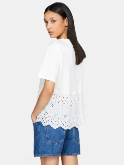 Women Sisley Tops & T-Shirts<T-Shirt With Broderie Anglaise Frill