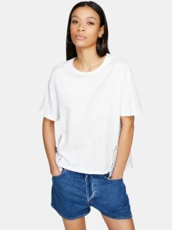 Women Sisley Tops & T-Shirts<T-Shirt With Broderie Anglaise Frill