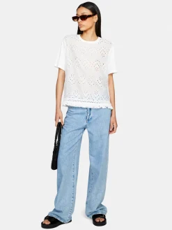 Women Sisley Tops & T-Shirts<T-Shirt With Broderie Anglaise