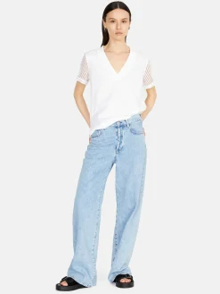 Women Sisley Tops & T-Shirts<T-Shirt With Mesh Sleeves