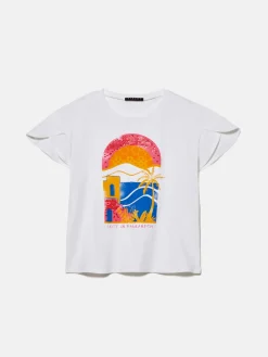 Girls Sisley Tops & T-Shirts<T-Shirt With Print And Beads