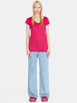 Women Sisley Tops & T-Shirts<V-Neck T-Shirt With Raw Cut