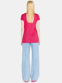 Women Sisley Tops & T-Shirts<V-Neck T-Shirt With Raw Cut