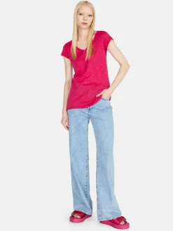 Women Sisley Tops & T-Shirts<V-Neck T-Shirt With Raw Cut