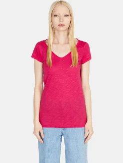Women Sisley Tops & T-Shirts<V-Neck T-Shirt With Raw Cut