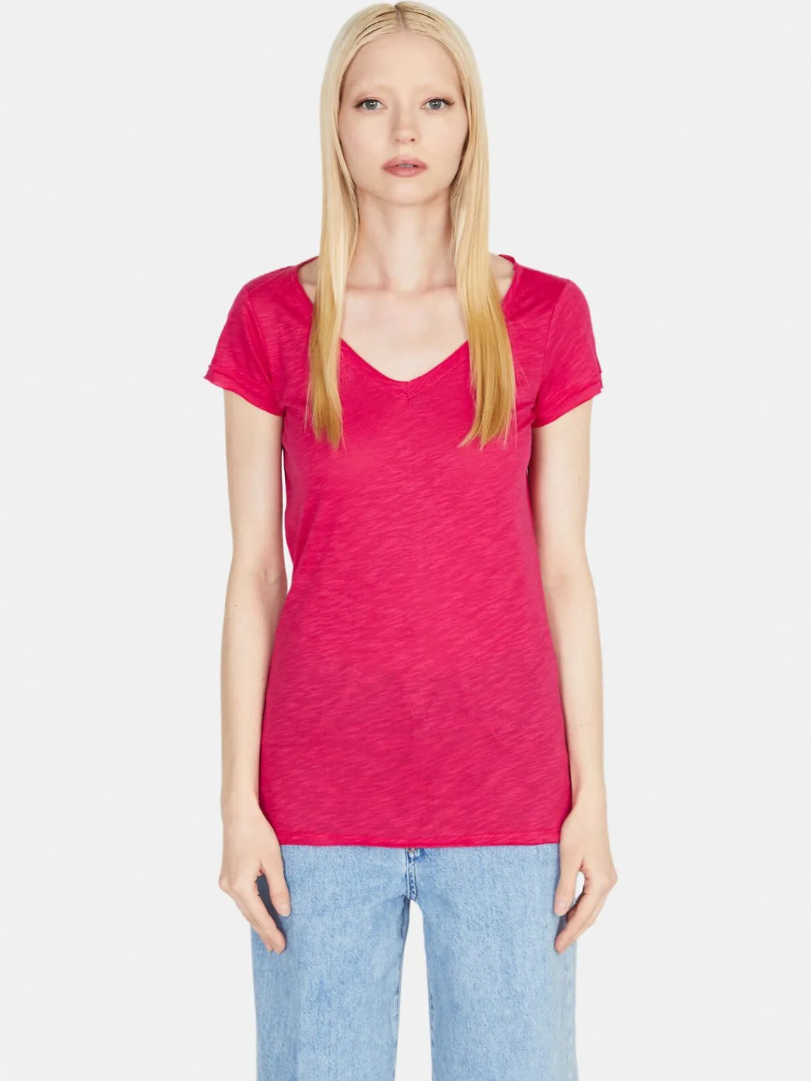 Women Sisley Tops & T-Shirts<V-Neck T-Shirt With Raw Cut