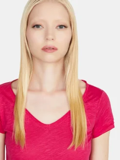 Women Sisley Tops & T-Shirts<V-Neck T-Shirt With Raw Cut