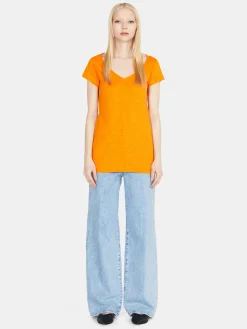 Women Sisley Tops & T-Shirts<V-Neck T-Shirt With Raw Cut