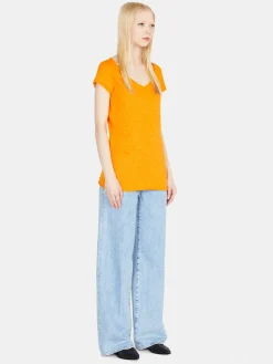 Women Sisley Tops & T-Shirts<V-Neck T-Shirt With Raw Cut