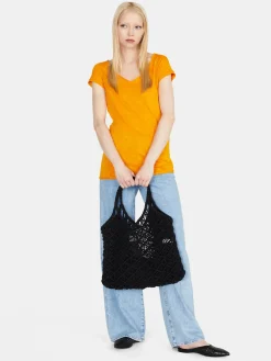 Women Sisley Tops & T-Shirts<V-Neck T-Shirt With Raw Cut