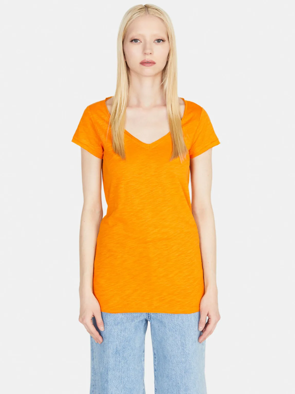 Women Sisley Tops & T-Shirts<V-Neck T-Shirt With Raw Cut