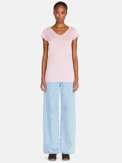 Women Sisley Tops & T-Shirts<V-Neck T-Shirt With Raw Cut