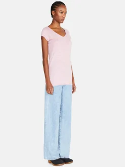 Women Sisley Tops & T-Shirts<V-Neck T-Shirt With Raw Cut