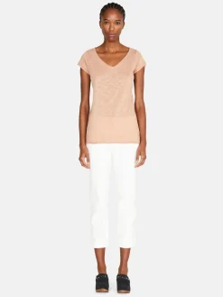 Women Sisley Tops & T-Shirts<V-Neck T-Shirt With Raw Cut